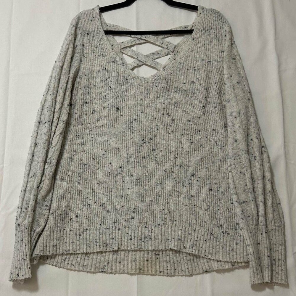 Love Scarlett - Gray Speckled Knit Sweater with Crisscross Back